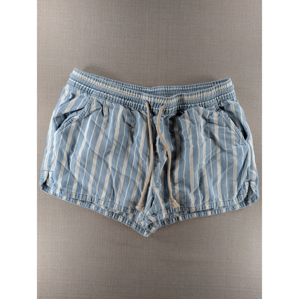 Aerie Blue White Striped Pull On Shorts Elastic Waist Rope Drawstring Small